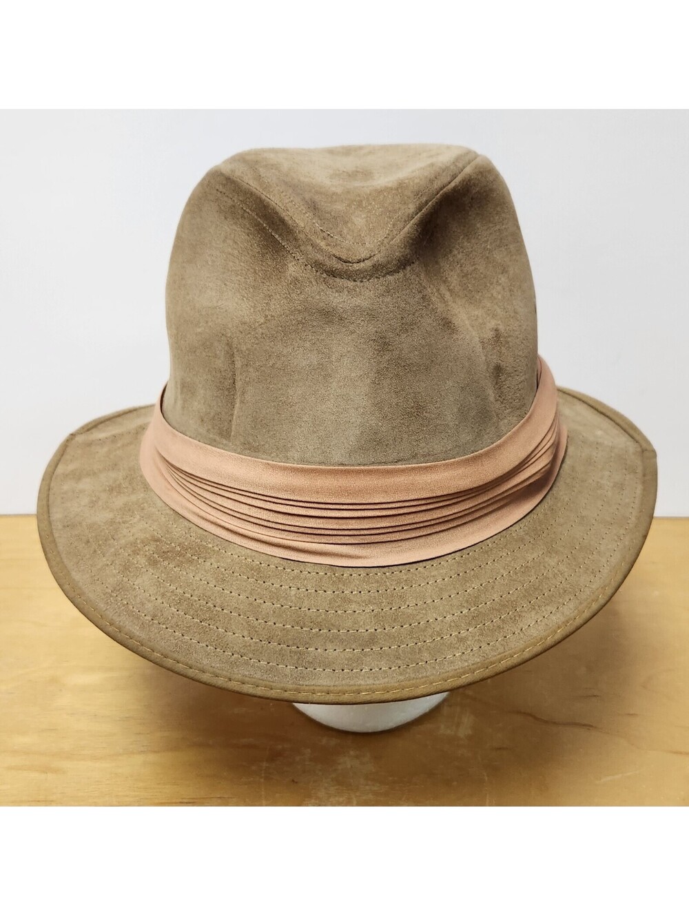 Vintage Kangol Genuine Suede Safari Fedora Hat Large USA Union Made Tan Leather